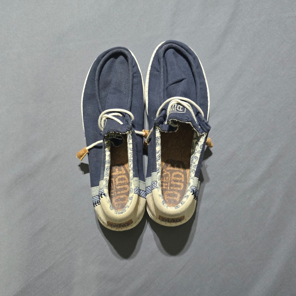 Hey Dude Wally Break Stitch Mens Size 11 Navy Blue Canvas Loafers 40015-410